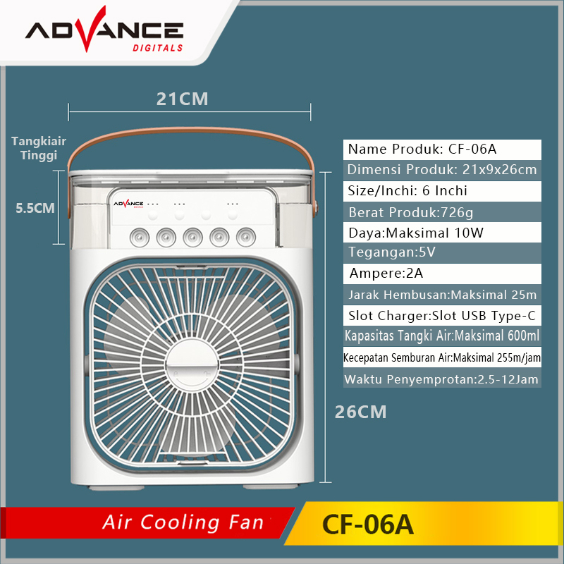 ADVANCE Kipas Penyejuk Pendingin Ruangan Air Conditioner Humidifier Air Cooler Fan AC Mini CF-06A