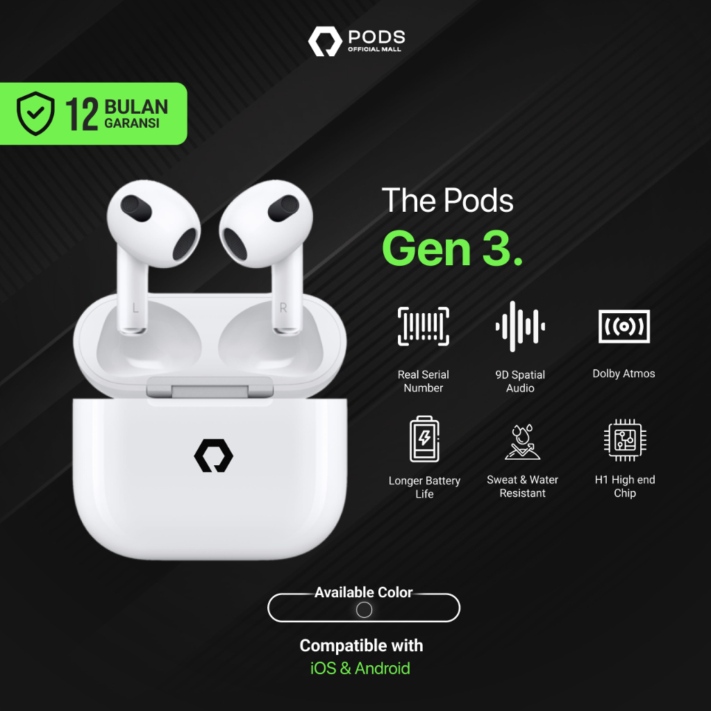 ThePods 3rd Generation Gen 3 2024 - (IMEI &amp; Serial Number Detectable + Spatial Audio) - Final Upgrade Version 9D Hifi True Wireless Stereo Bluetooth Headset Earphone Earbuds - Headphone Spatial Audio TWS Charging Case Earpods - By Podsindonesiaa