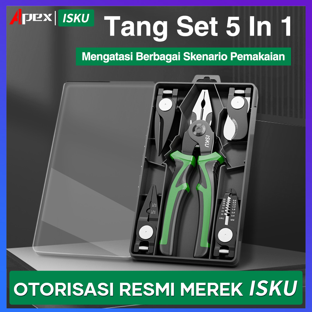 ISKU Tang 5 in 1 Tang kawat Tang Jepit Tang Lancip Tang Potong Tang Kombinasi