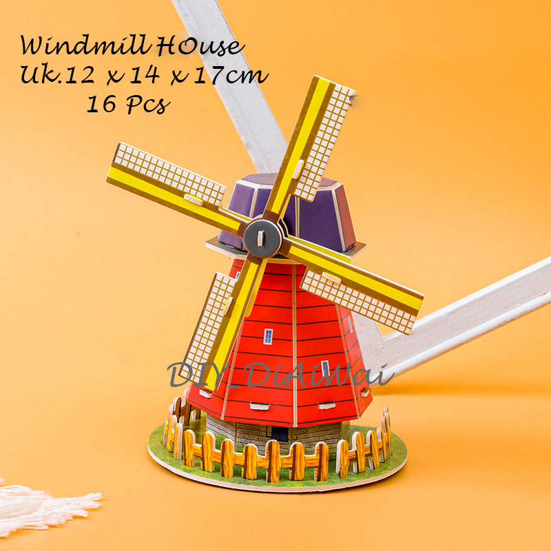 Puzzle 3D DIY bahan foam &amp; paper WINDMILL HOUSE mainan puzzle edukasi anak (kado,pajangan,dekorasi