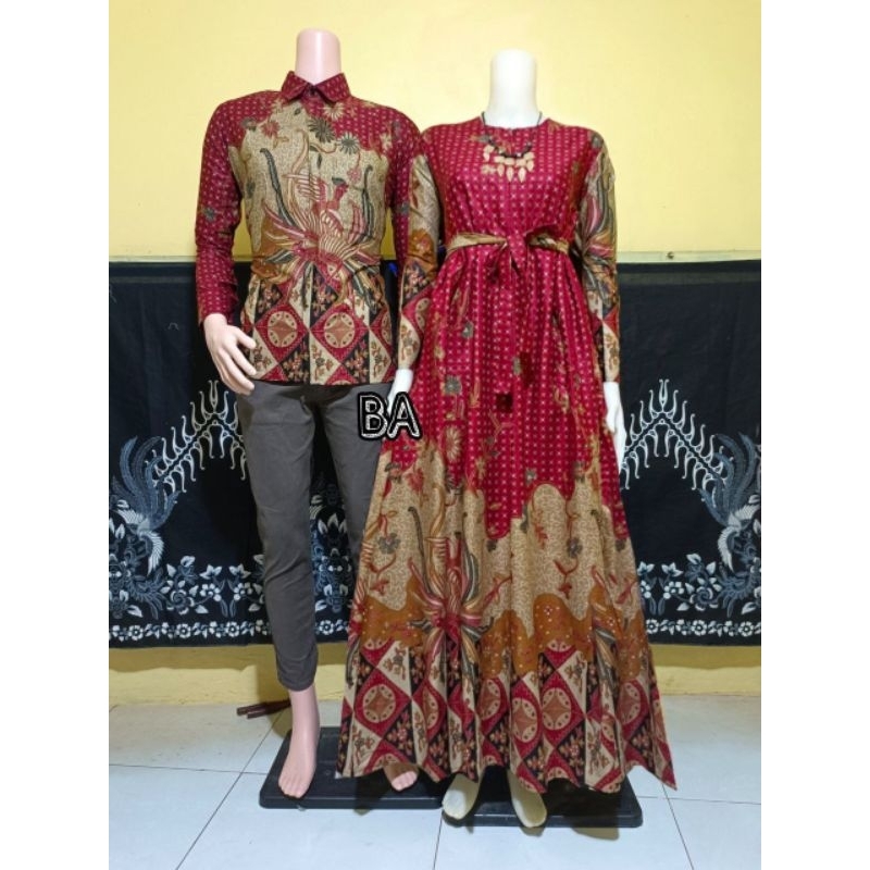 sarimbit batik/gamis couple maroon