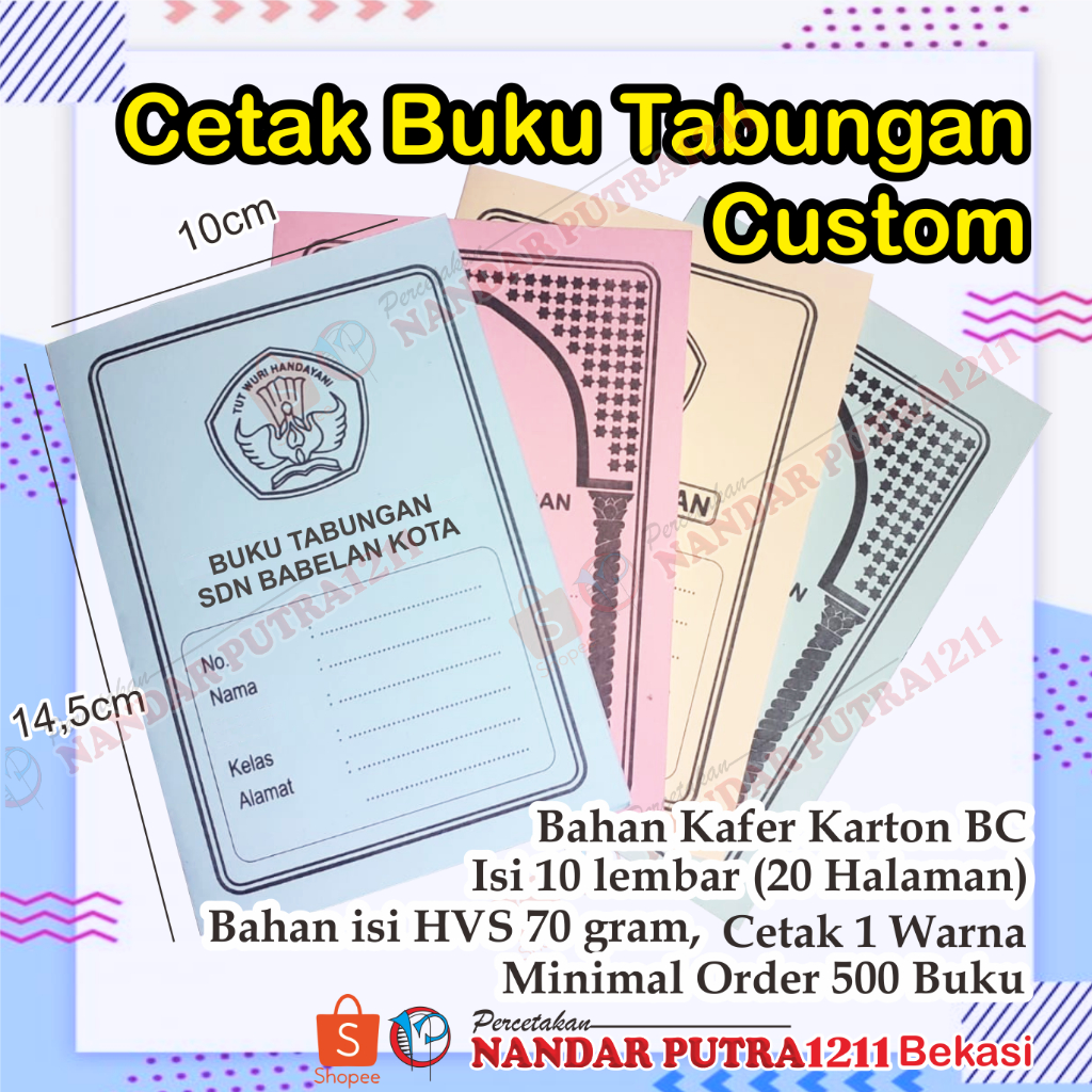 BUKU TABUNGAN SEKOLAH CUSTOM/BUKU TABUNGAN CUSTOM( Ukuran 1/4  a4 )