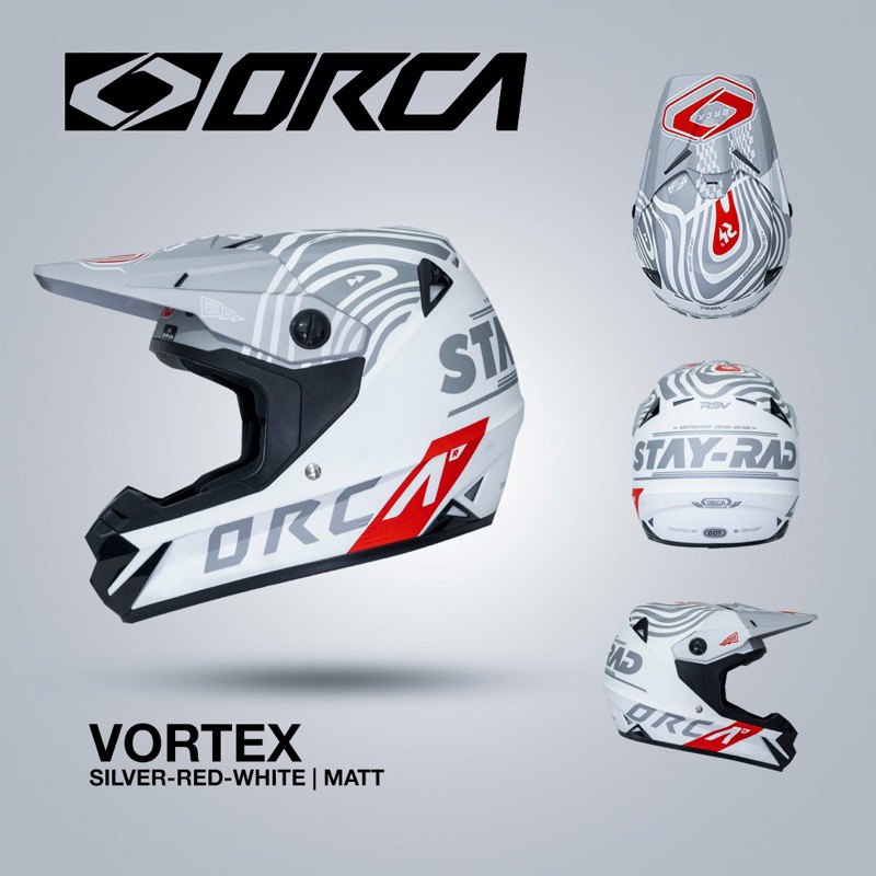 HELM ORCA STAY-RAD NEW STYLE /  PUTIH ABU MERAH ORIGINAL