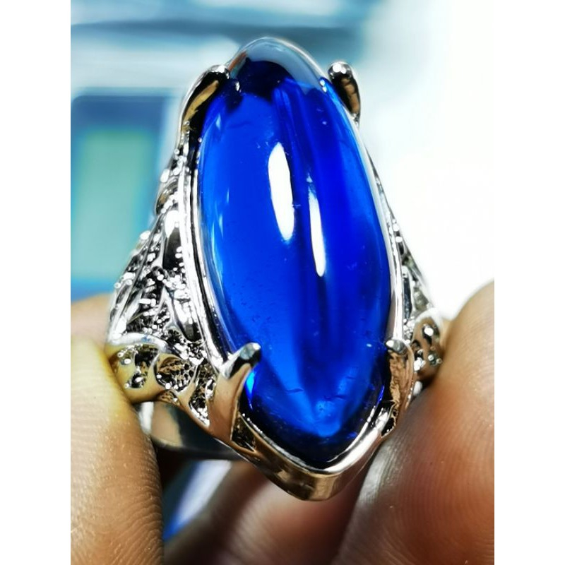 Cincin Pria Natural Batu Permata Royal Blue King Sapphire Model Pandan Big Size crystal HIGH QUALITY