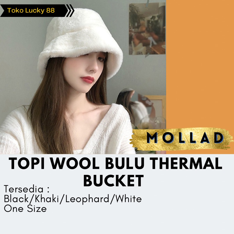 IMPORT MOLLAD Topi Buket Bulu thermal Musim Dingin Hangat Tebal Hat Bucket fur Winter Snow Leophard Warm thermal thick