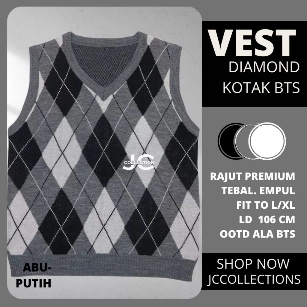 Vest Rajut Premium Sido OVERSIZE / Knit Vest Vneck Rompi Rajut Diamond Big Size JCCollections / Rompi Cewek Kotak