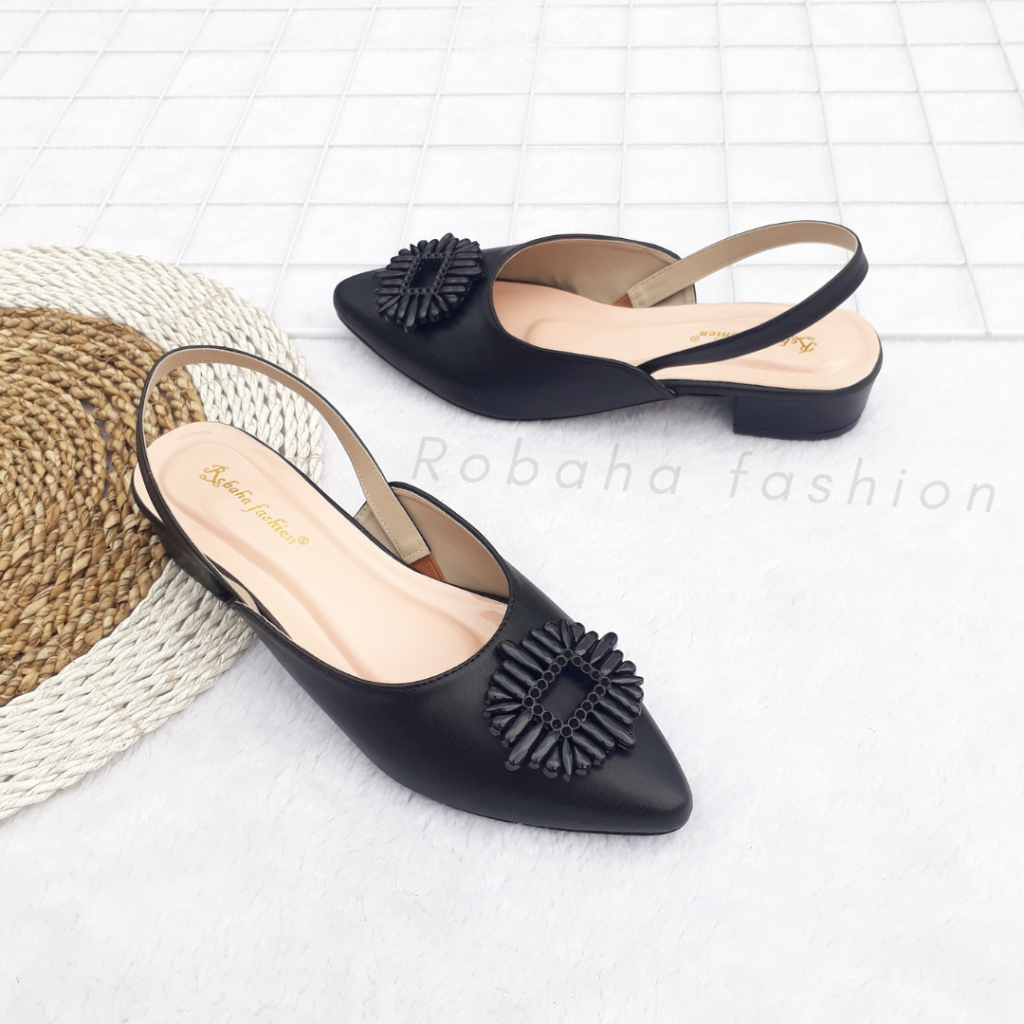 Sepatu Kerja Sandal Wanita Heels Hak 3cm Tali Belakang RB-01/Bustong Selop Chunky Mules Pansus Slip-on Import