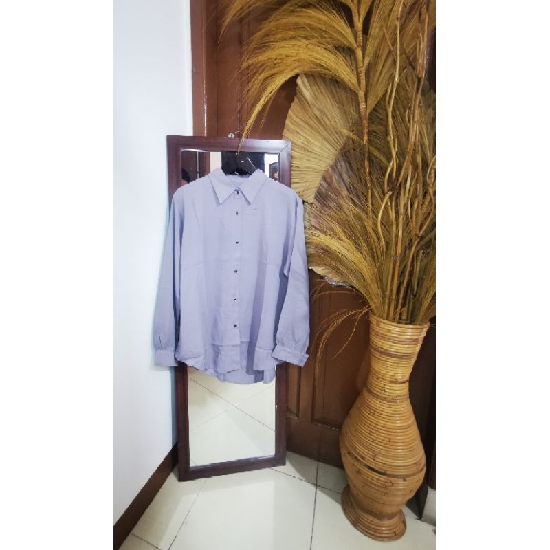 kemeja polos wanita lengan panjang bahan katun twill