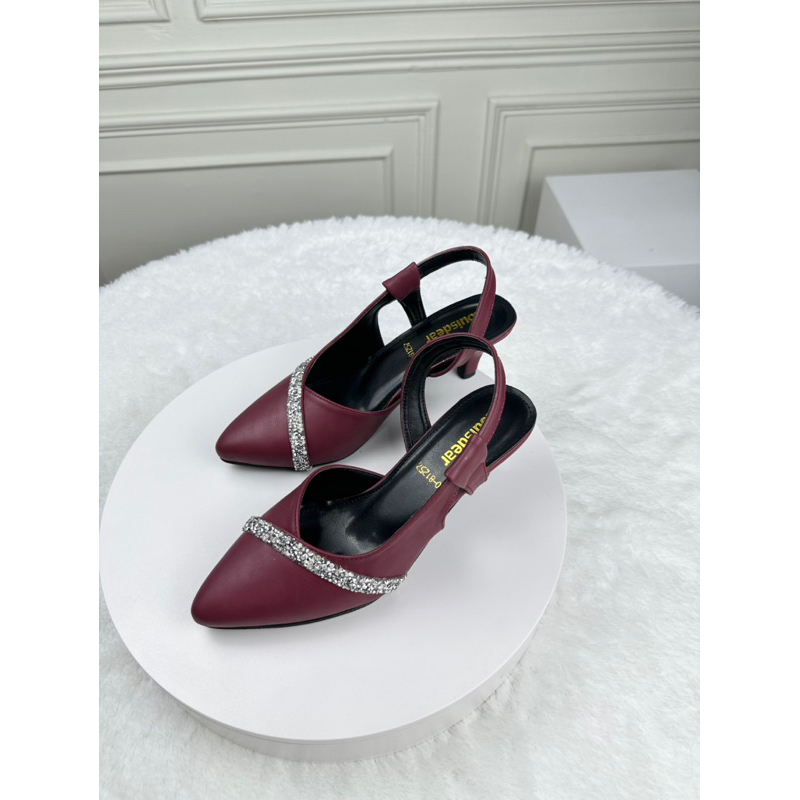 sepatu heel pesta wanita kekinian terbaru Louisdear P105 bahan dove 5 cm