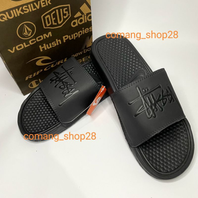 SANDAL FLIP FLOP PRIA WANITA SLIDE ON PREMIUM FULL BLACK