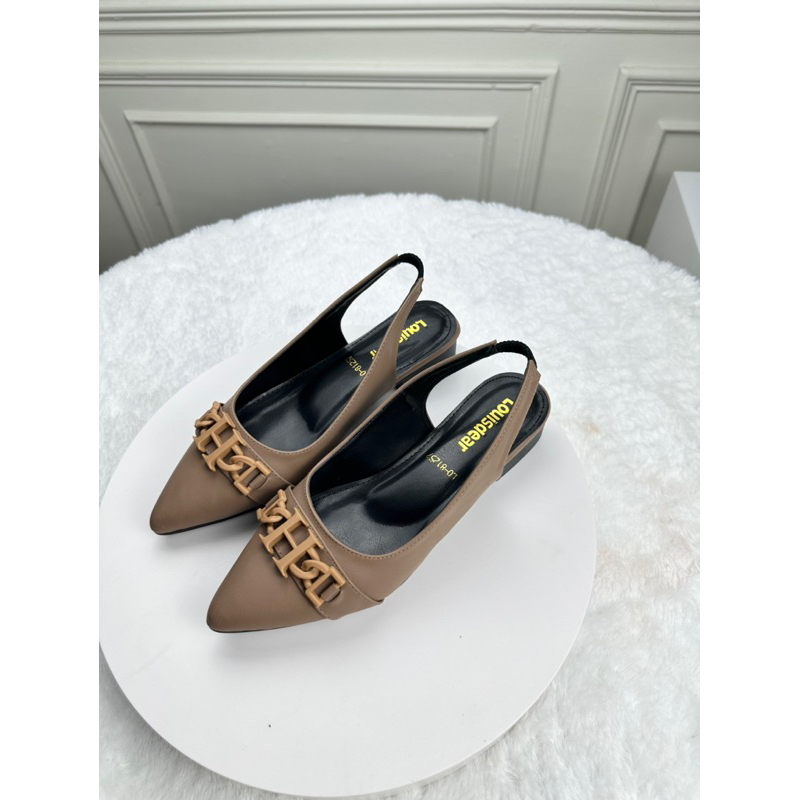 sepatu flat shoes wanita kekinian terbaru Louisdear B153 heel 2 cm bahan kulit dove tali belakang