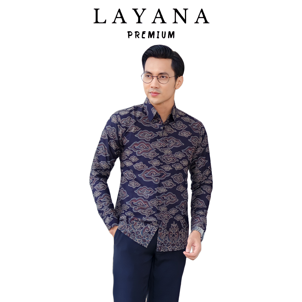 Kemeja Batik Megamendung Navy Premium Katun Primisima Halus Tebel