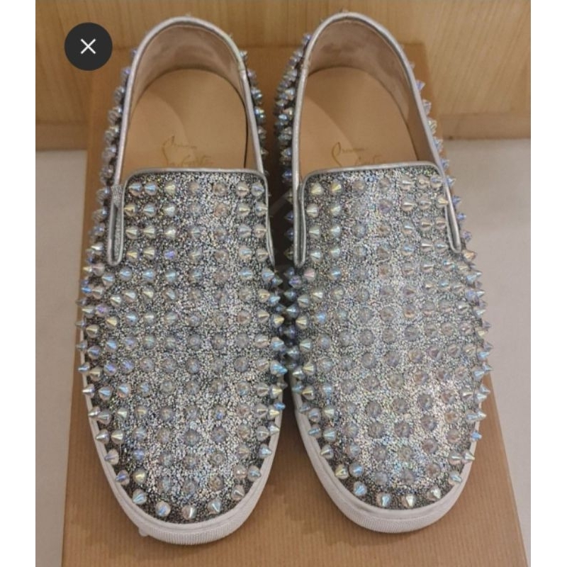 Sepatu Christian Louboutin Spike Roller Boat Silver Shoe size 8/37,5