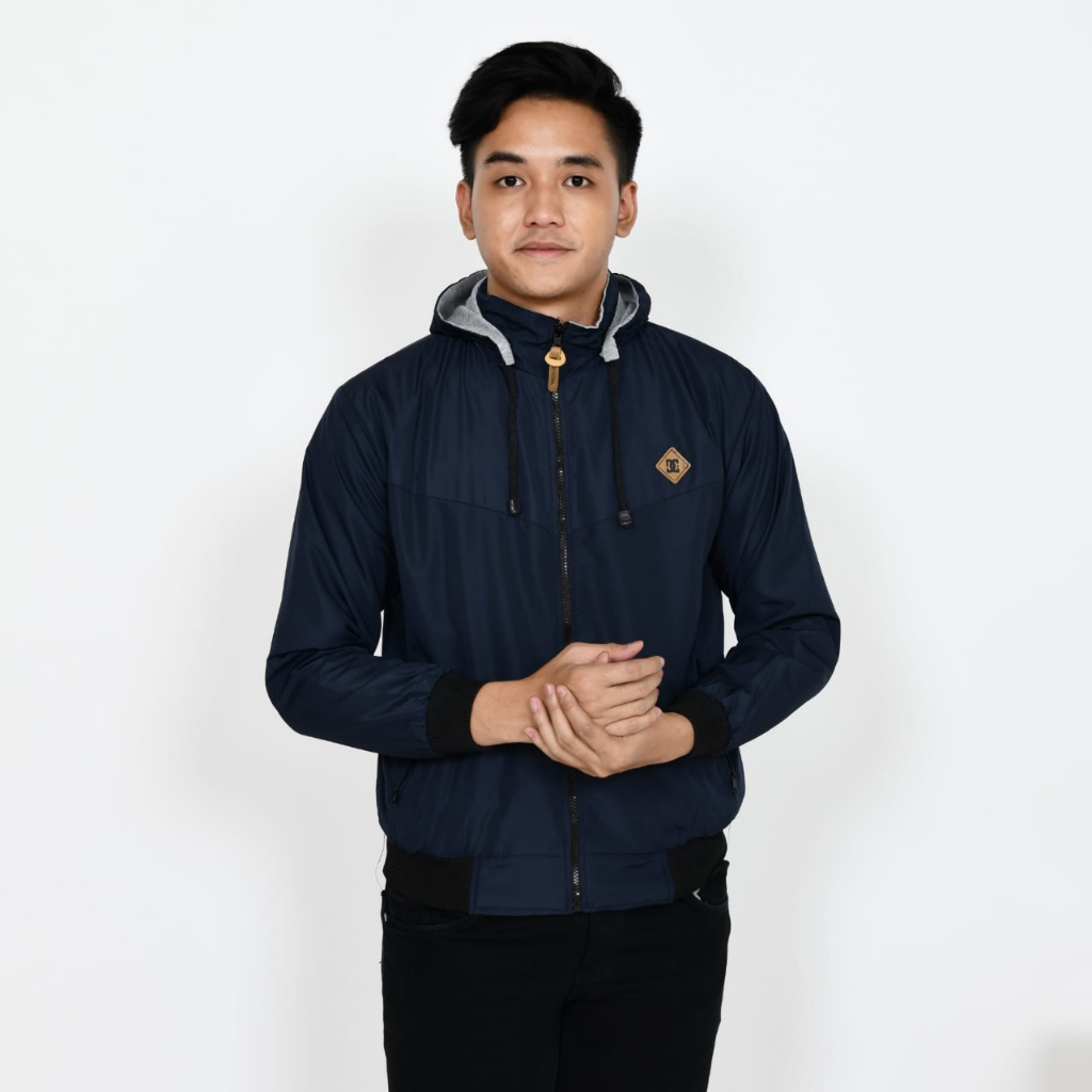 Jaket Parasut Pria Wanita Warna Navy Blue Bolak Balik Bb Dc 2 In 1 Anti Air Size L - XL - XXL