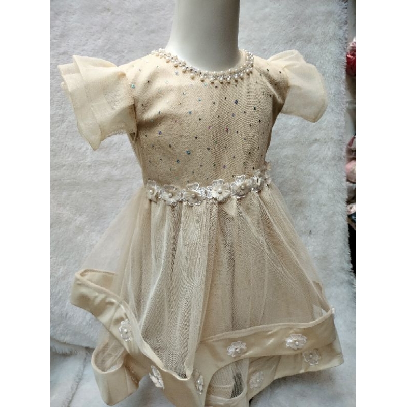 Gaun Gold Anak Perempuan Bawahan Dua Layer/Baju Pesta Gaun Anak Perempuan/Baju Undangan Tutu Anak Pe