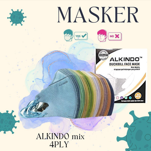 4PLY MASKER DUCKBILL ALKINDO MIX WARNA 1 BOX ISI 50PCS