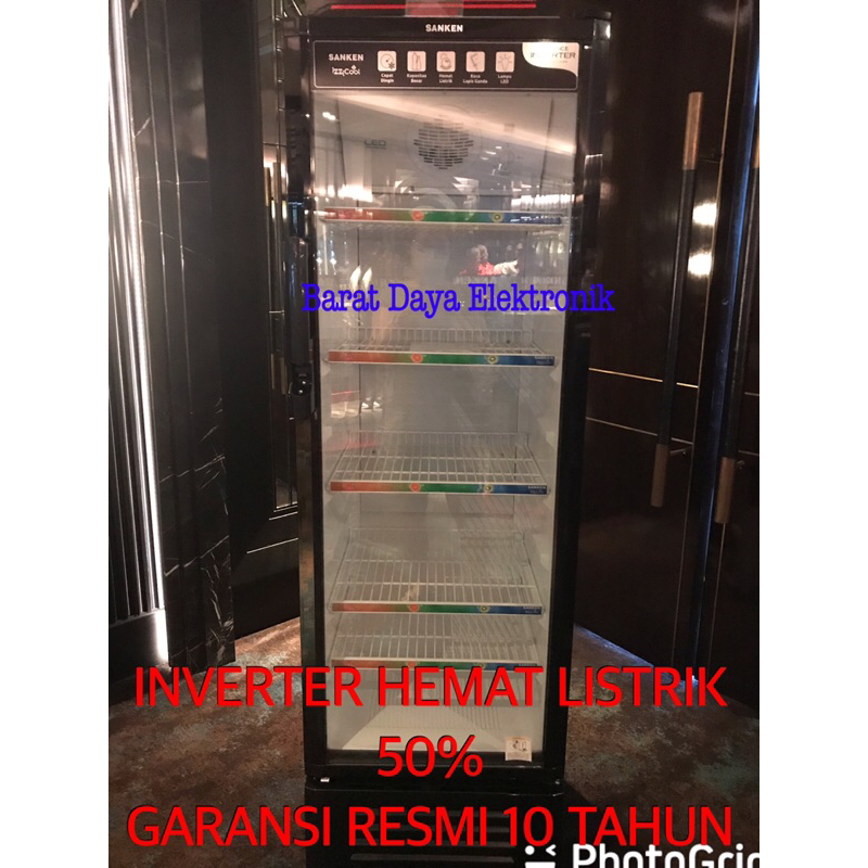 Showcase Sanken Showcase Inverter 220L SRS-288V-BK 5 Rak 220 Liter /SRS 288 VBK Pendingin Minuman Inverter Hemat LisTrik 50%
