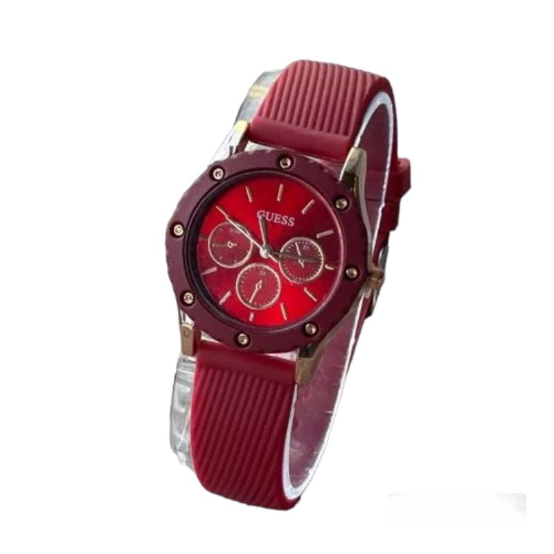 (Cod)Jam Tangan Wanita Fashion Gues Crono3 Baut Varisi Strap Karet/Rubber(Dikirim Jakarta)