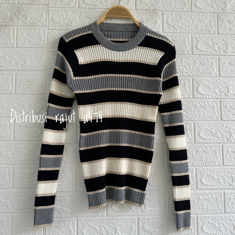 INNER KNIT COTTON SWETER RAJUT STRIPE WANITA