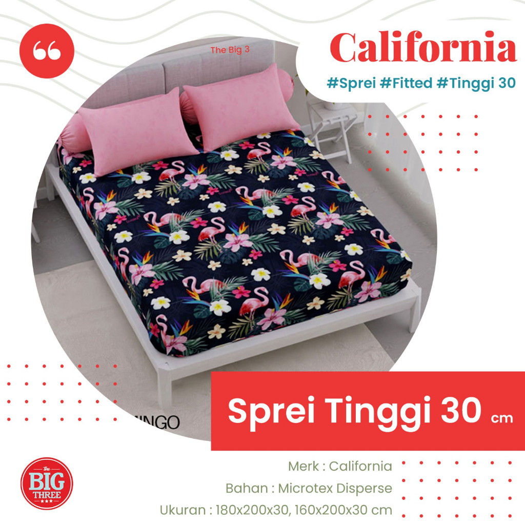 CALIFORNIA Sprei 180x200 / 160x200 TINGGI 30 CM Motif Amore Bria Diallo Sanaya Clemira Mallory Kaz Green Saphire Ziggy Vennzy Myra Levin Iswara Esme Verena - 180 King Size SP