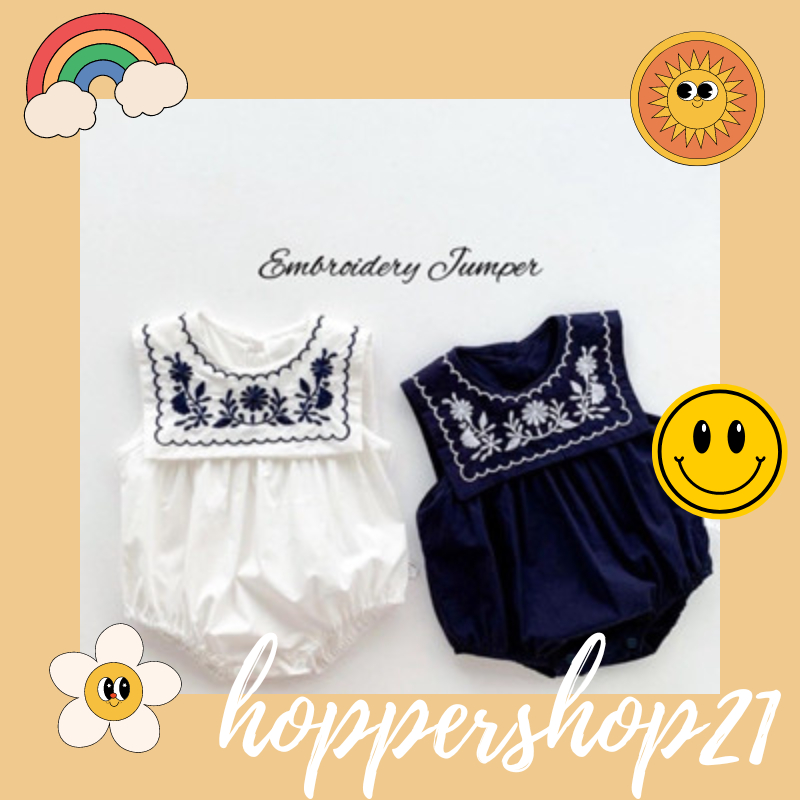 romper bayi baju bayi perempuan putih navy bordir baju bayi newborn romper bayi perempuan lengan pan