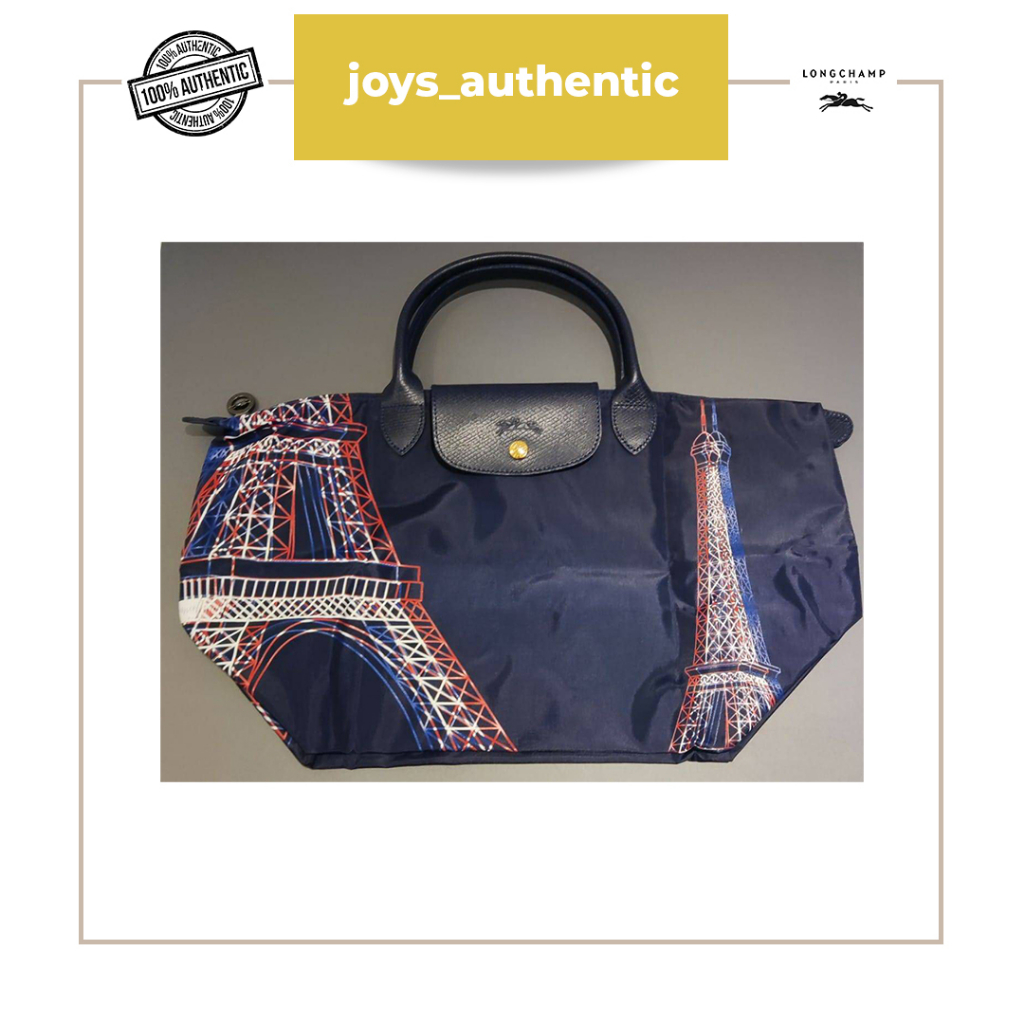 Tas Wanita Longchamp Le Pliage MSH Medium Short Handle PARIS Biru Navy Woman Bag Authentic Original