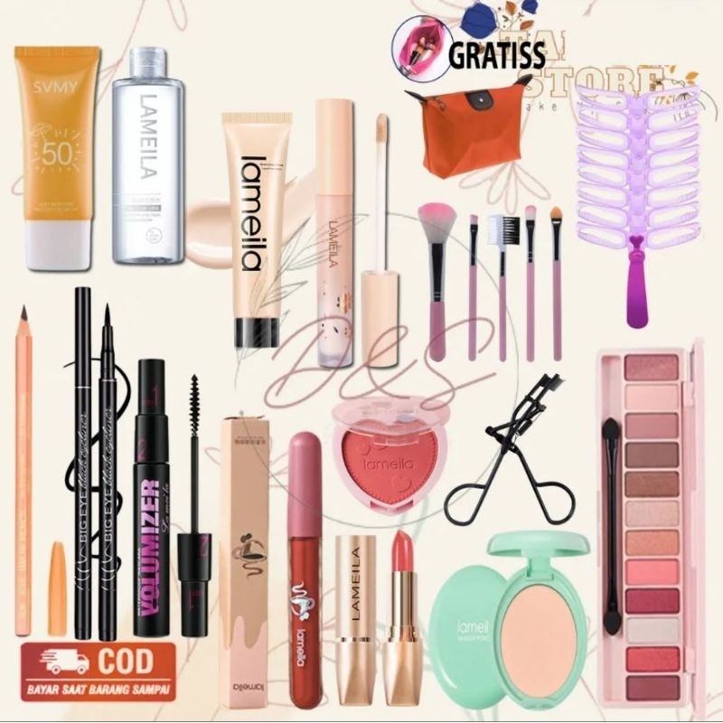 Paket Kosmetik Make Up Set Lengkap 1 Set Alat Mekap Remaja Korea  Komplit 15 In 1 Gratis Tas Kosmeti