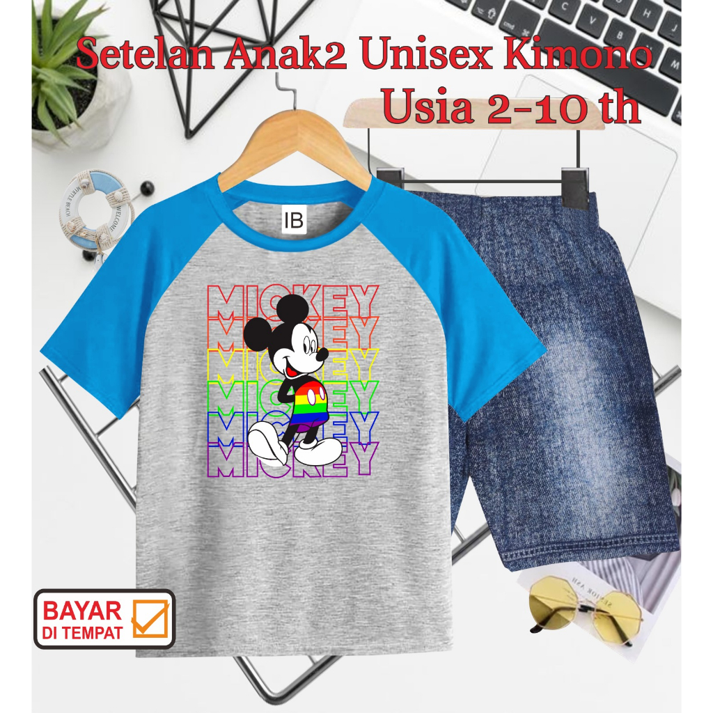 ((IB))SETELAN ANAK2 UNISEX KIMONO SEMI JEANS/M1CK3Y DIGITAL SABLON