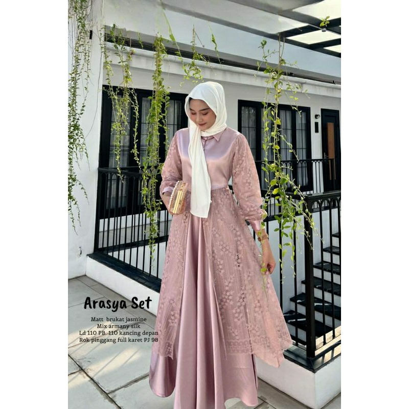 dress (Arasya Set) maxy gamis perempuan brukat  dres brokat muslim baju kondangan maxi pesta modern import murah