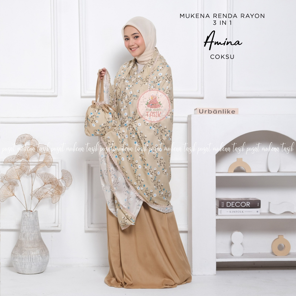 PUSAT MUKENA TASIK - MUKENA RENDA RAYON DEWASA 3 IN 1 MOTIF AMINA