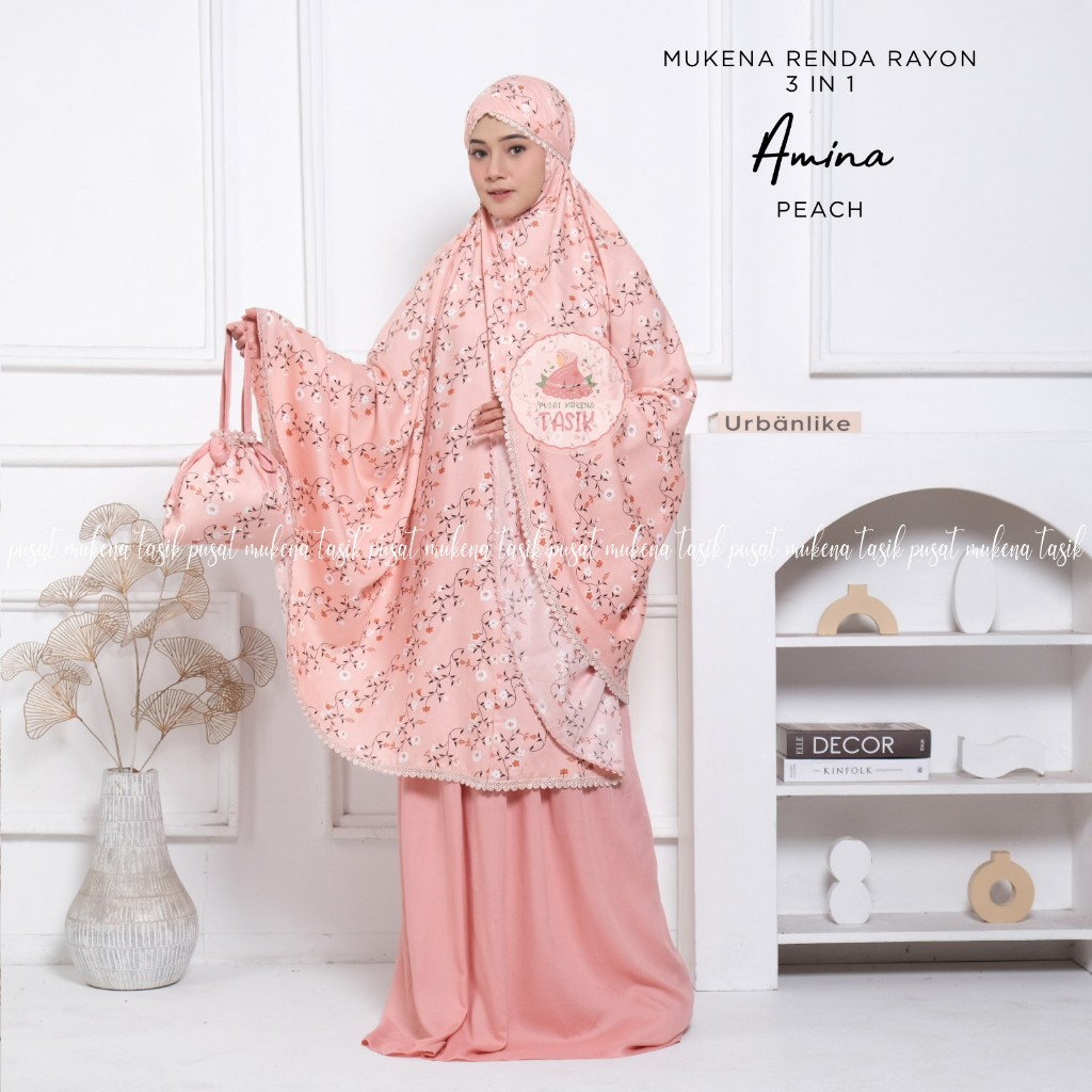 PUSAT MUKENA TASIK - MUKENA RENDA RAYON DEWASA 3 IN 1 MOTIF AMINA