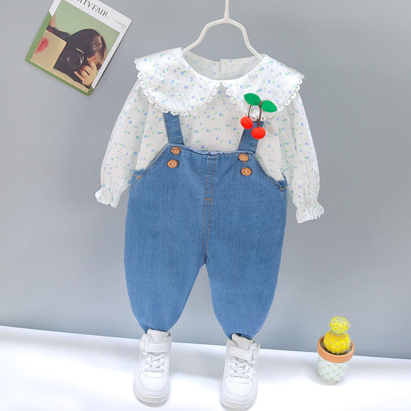 Baju anak Model celana kodok usia 6 bulan - 5 tahun Motif BLUE CHERRY ala korea impor