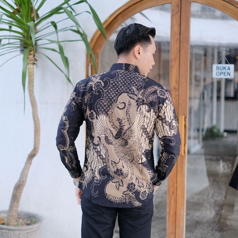 Kemeja Batik Pria Lengan Panjang Slimfit Bahan Katun Halus Baju Cowok Kekinian Modern Lapis Furing