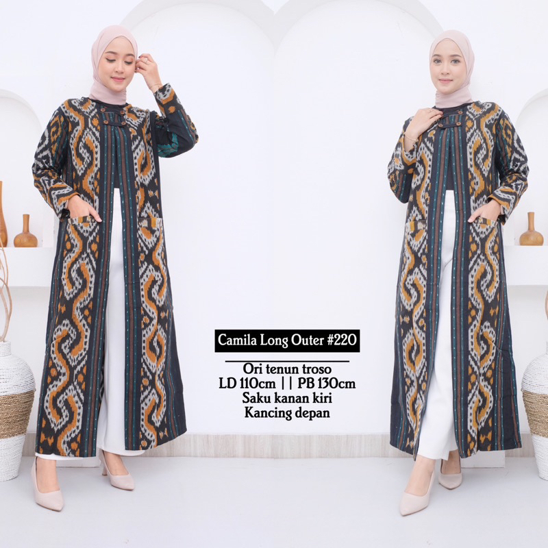 long cardigan outer gamis syar i wanita batik tenun original 7 motif