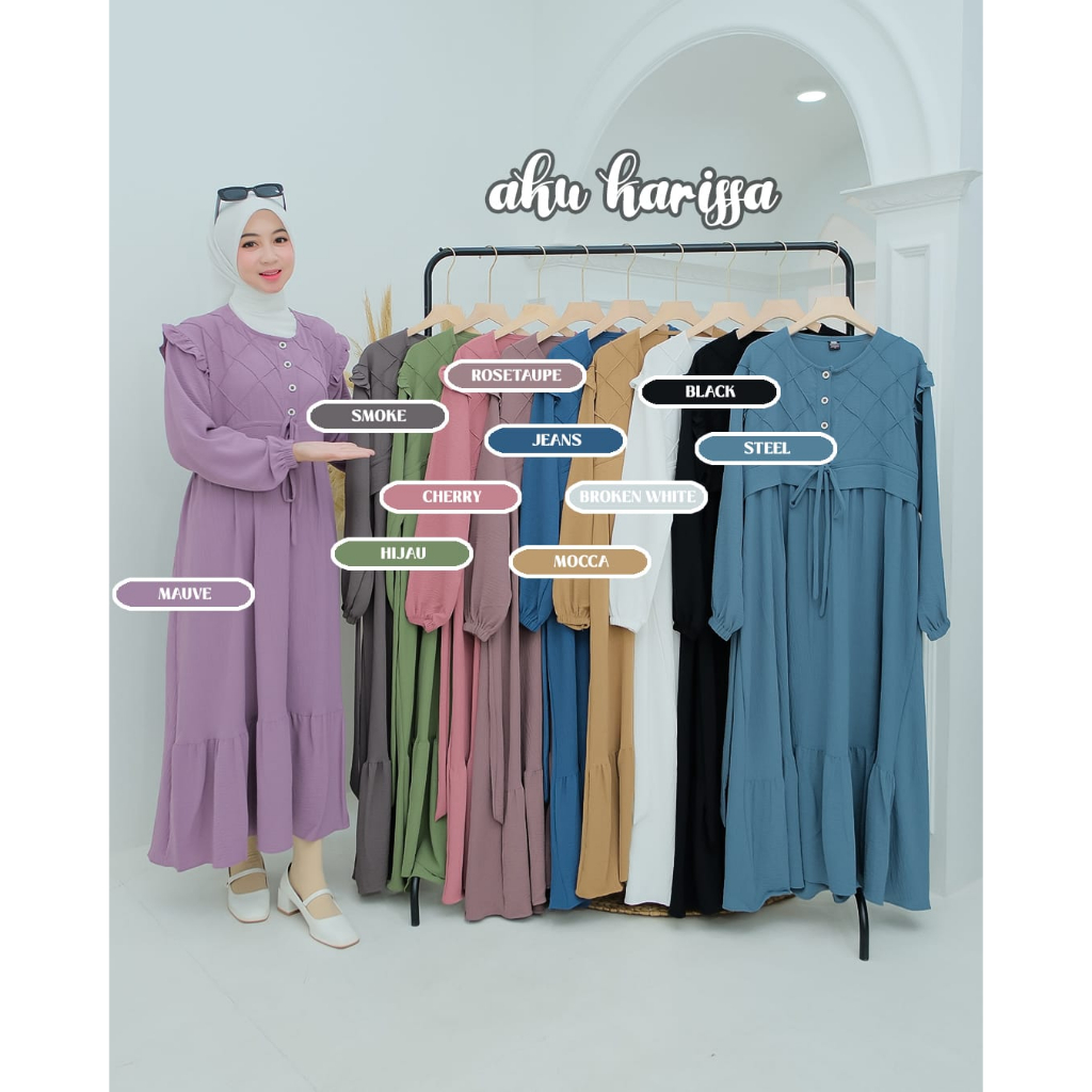 AZULA SANDRA midi dress AKU KARISSA BERLABEL TERBARU full katun kringkel itycrepe set syari babydoll serut sandra