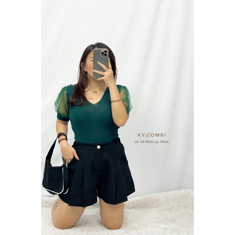 MDLV ~ BAJU RAJUT KV COMBI // ATASAN RAJUT COMBI TILE LENGAN PENDEK // FASHION WANITA