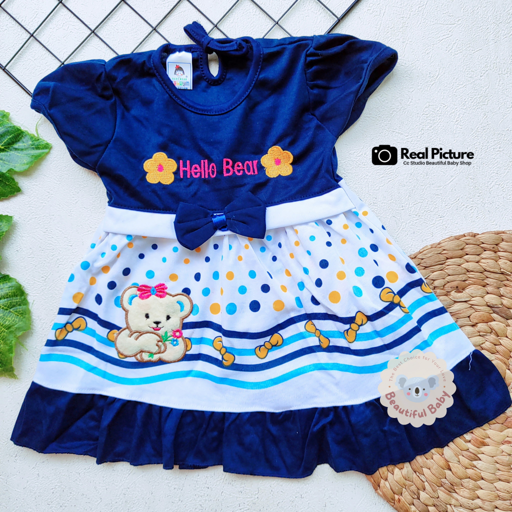 Dress Bayi Perempuan Motif Hello Bear / Rok Gaun Baju Bayi Perempuan  Merk Rifky Collection / Baby.ou