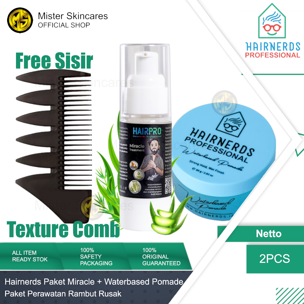 Hairnerds Professional Paket Miracle Treatment &amp; Waterbased Pomade Free Sisir