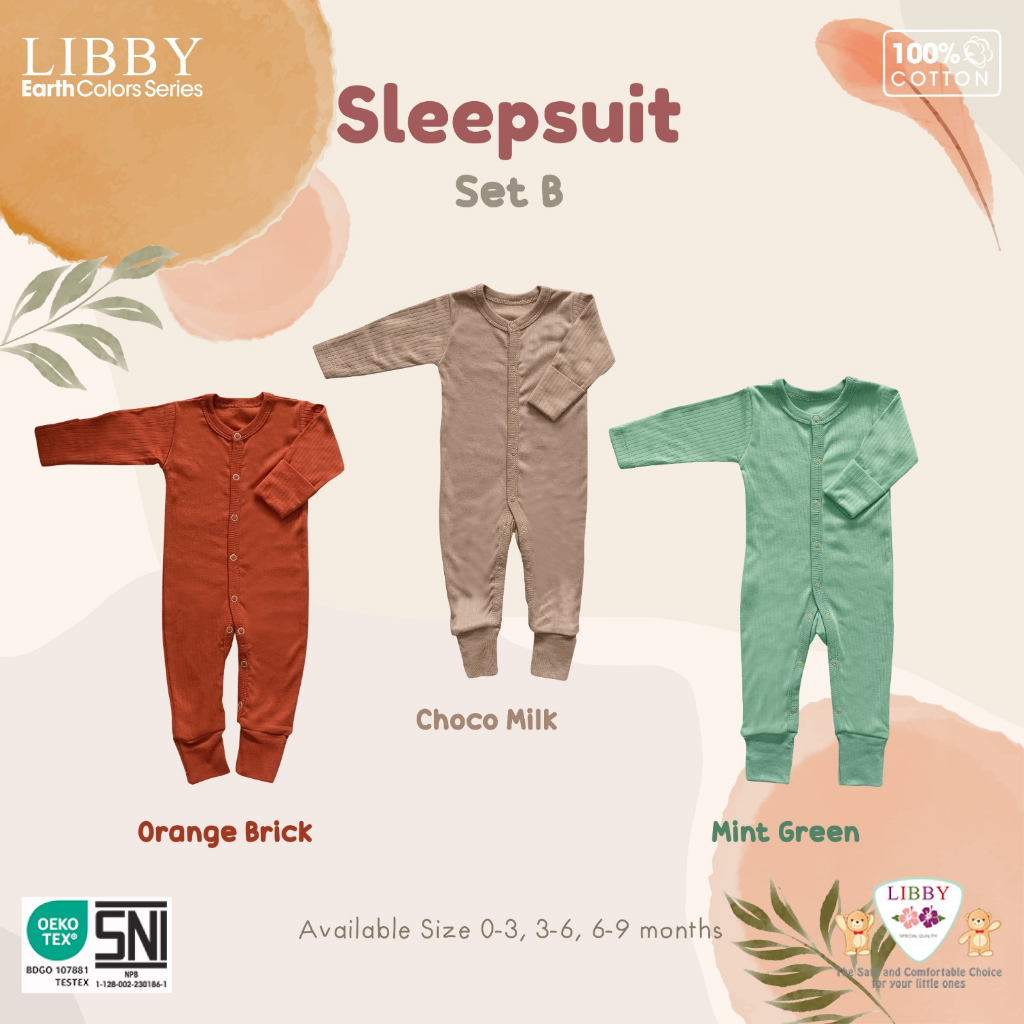 Libby Baby Earth Series Sleepsuit Warna Polos Piyama Bayi