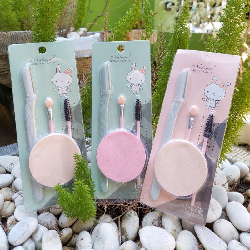 `ღ´ PHINKL `ღ´ Nalamei set cukur alis + spons kerok sponge aplikasi bedak