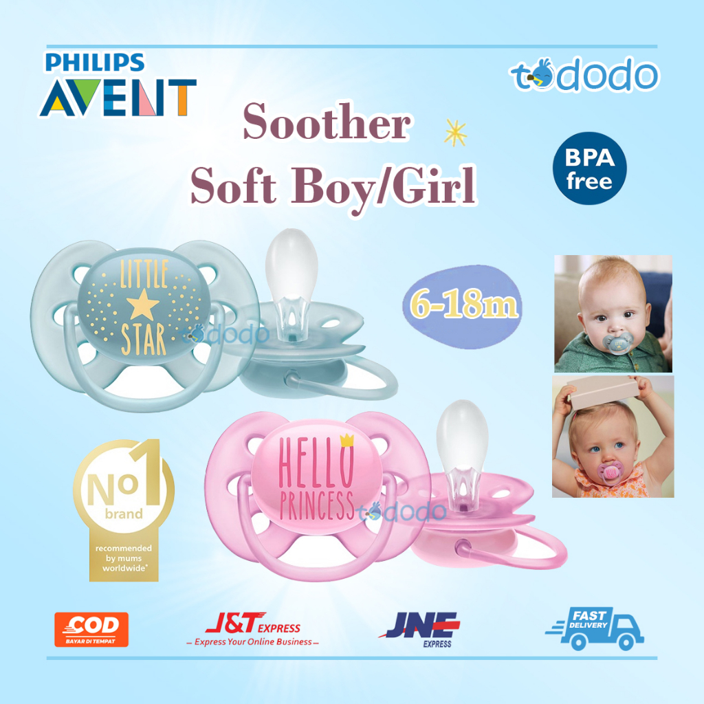 Empeng Bayi Pacifer Philips Avent Soother Soft 6-18m Girl 1Pcs SCF529/01