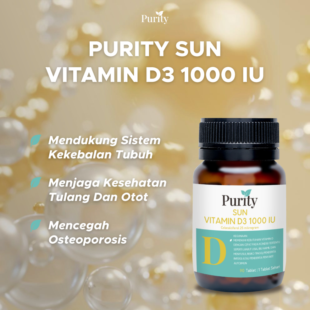 [BPOM] Purity Sun Vitamin D3 1000 IU 90 Tablet / Vitamin D3 / Vitamin daya Tahan Tubuh / Multivitamin / MYMOM