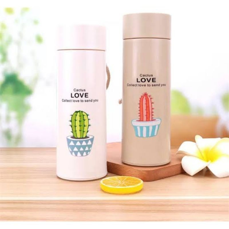 BOTOL AIR MINUM MOTIF CACTUS LOVE - BOTOL KACA KAKTUS ( TANPA BOX )