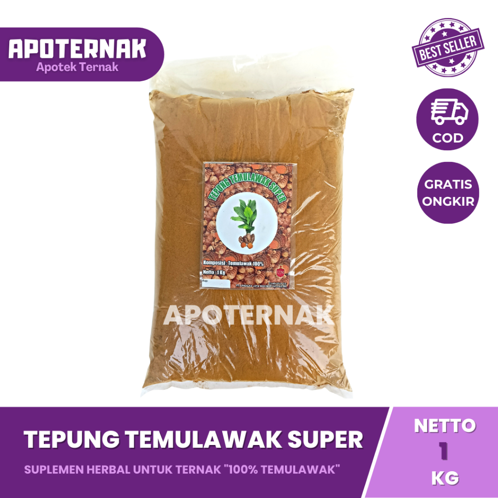 TEPUNG TEMULAWAK SUPER 1 Kg | Suplemen Herbal Untuk Hewan | 100% Temulawak