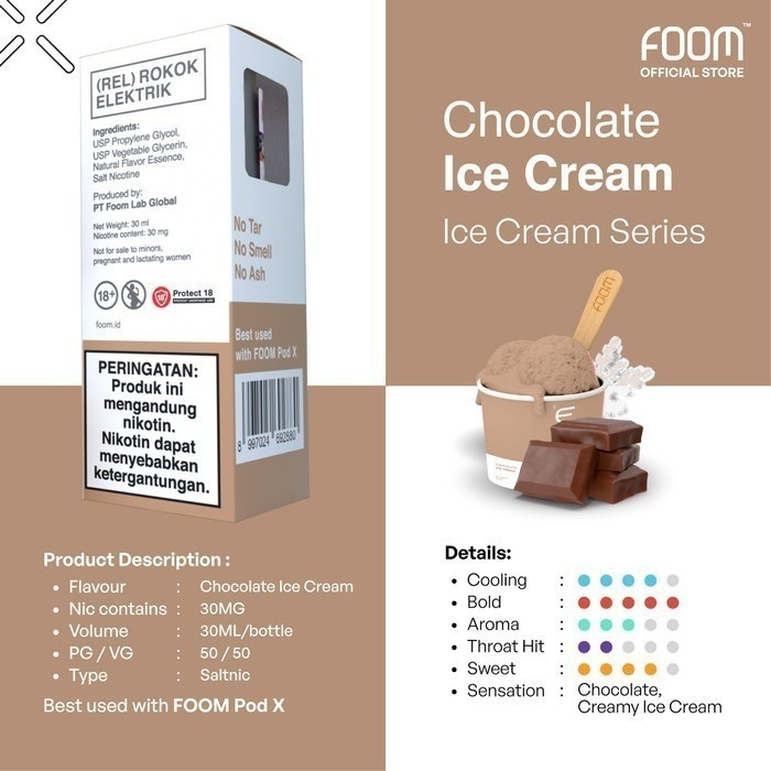 Liquid Foom Chocolate Ice Cream Salt Nic 30ml | Foom Coklat 30ML 30MG | Foom Saltnic Chocolate Ice Cream
