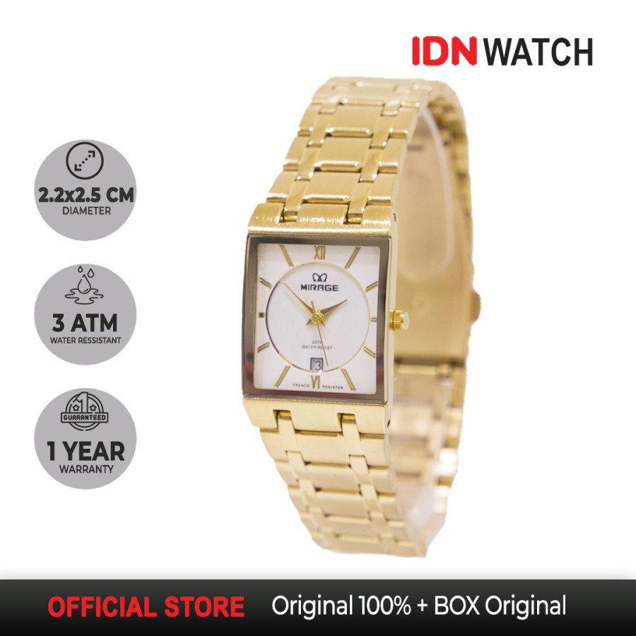 Jam Tangan Mirage Analog Wanita Mewah Elegan 7908 Gold Emas Anti Luntur Anti Karat