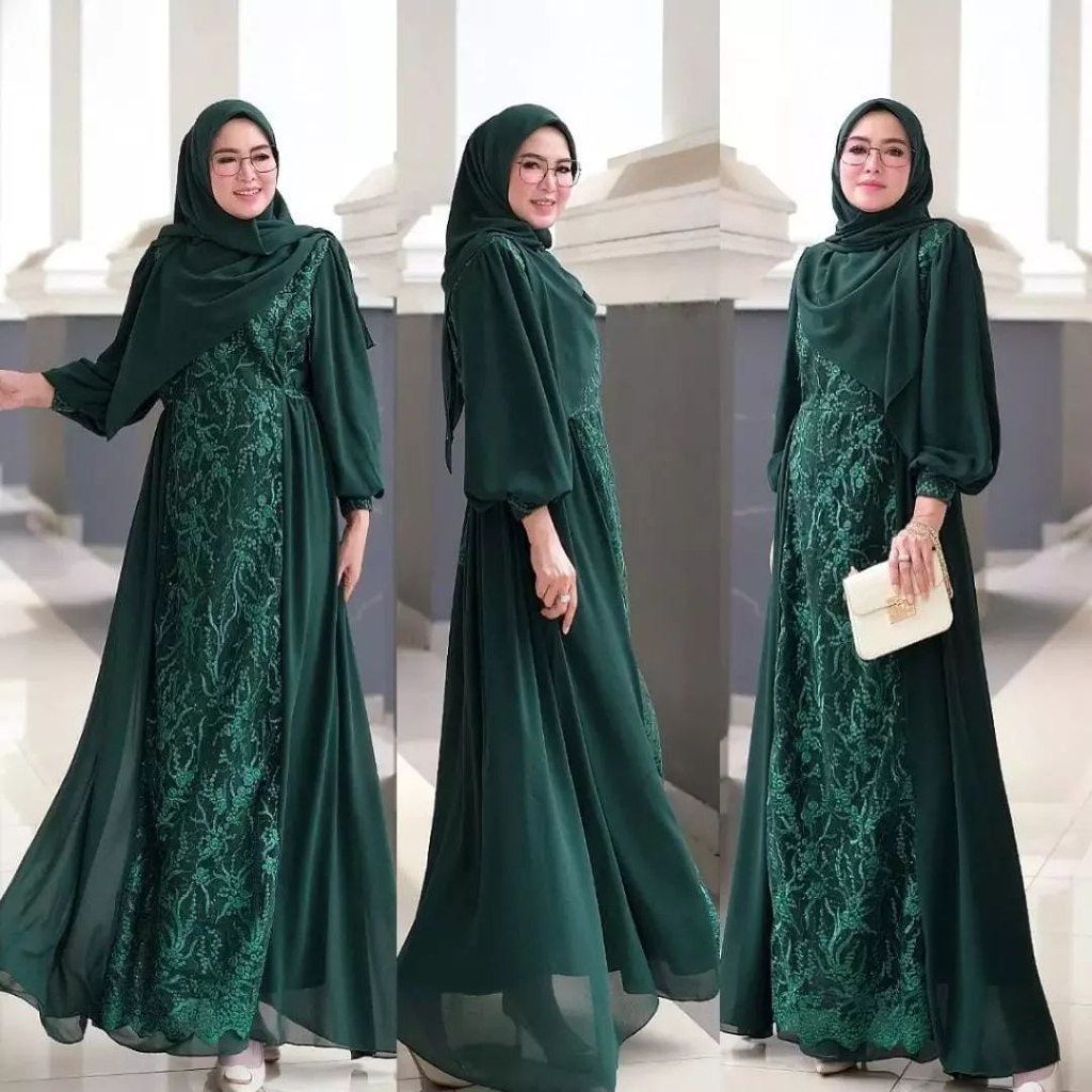 Zaskia dress gamis syari aplikasi bukat terbau gaun kondangan mewah kekinian 2023