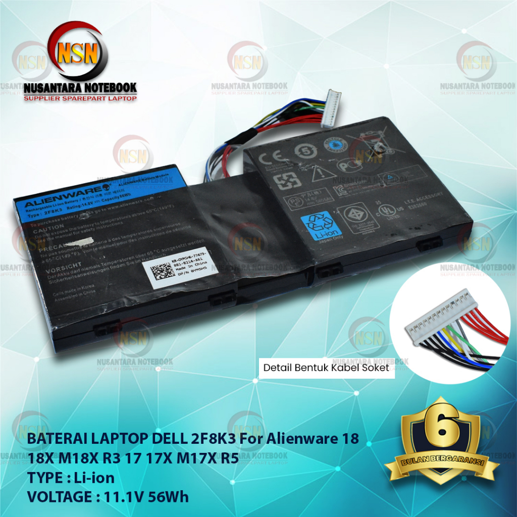 Baterai ORI DELL Alienware 18 18X M18X R3 17X 2F8K3 11.1V 56Wh