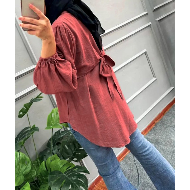 Blouse Polo Linen Pita Belakang Vivian