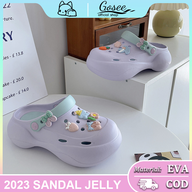 Sandal Jelly Wanita Baim Wedges Import Lucu Sendal Baim Tinggi 2023 Kesehatan EVA Sandal Kodok Crocs Original Murah
